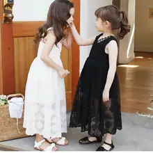 Платье для девочек белое черное кружевное платье без рукавов повседневное пляжное платье Детская одежда От 5 до 14 лет E1611
