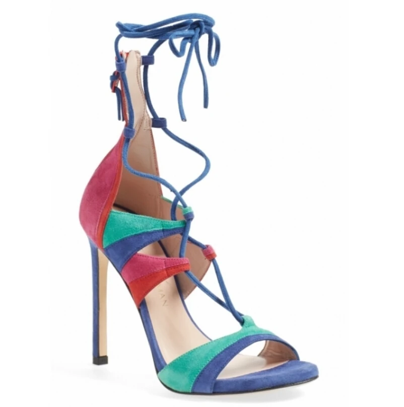 

Brand same design women open toe ankle strap heel sandal lady 11cm thin heels Rainbow high-heeled summer shoes sexy shoes woman