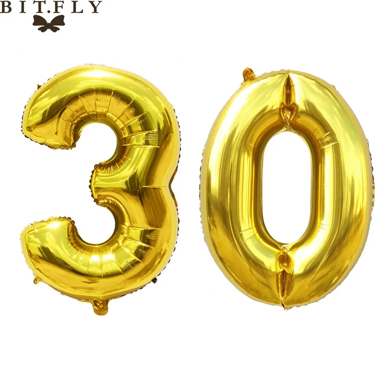 40 дюймов на день рождения вечерние золотого и серебряного цвета алюминиевые воздушные шары из фольги в виде цифр 10 20 30 40 50 60 70, 80, 90 лет Юбилей для художественного оформления ногтей, ручная работа - Цвет: gold 30