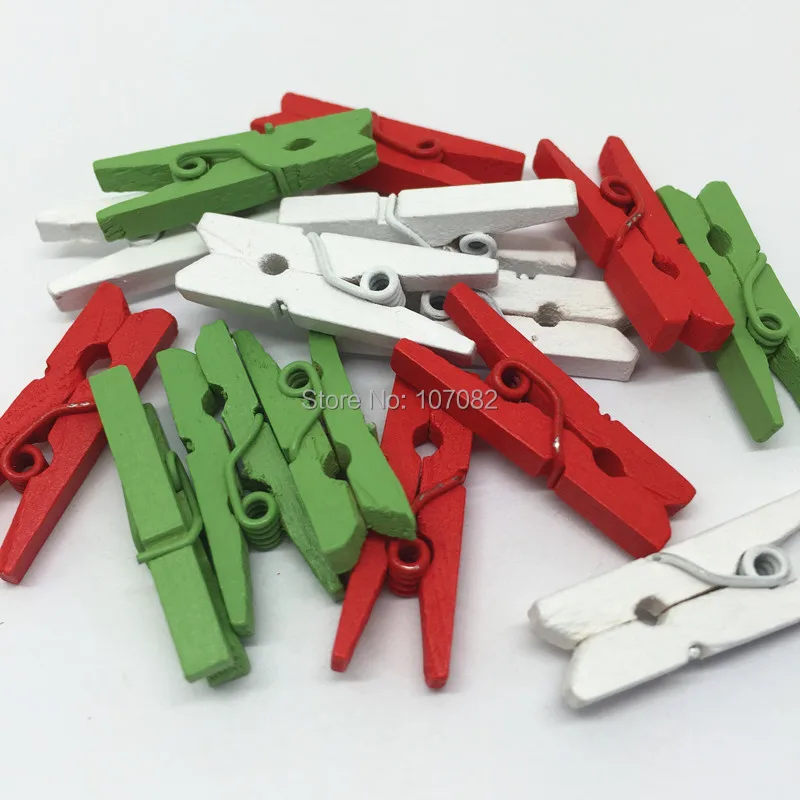 1000pcs White Red and Green Mixed Christmas Mini 25mm Wood Pegs Clothes