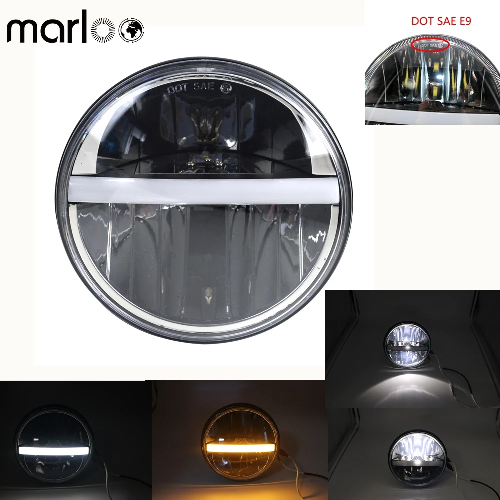 

Marloo Harley Road King Street Glide Softail Touring 7" Projector Motorcycle LED Headlight For Harley Davidson White DRL Light