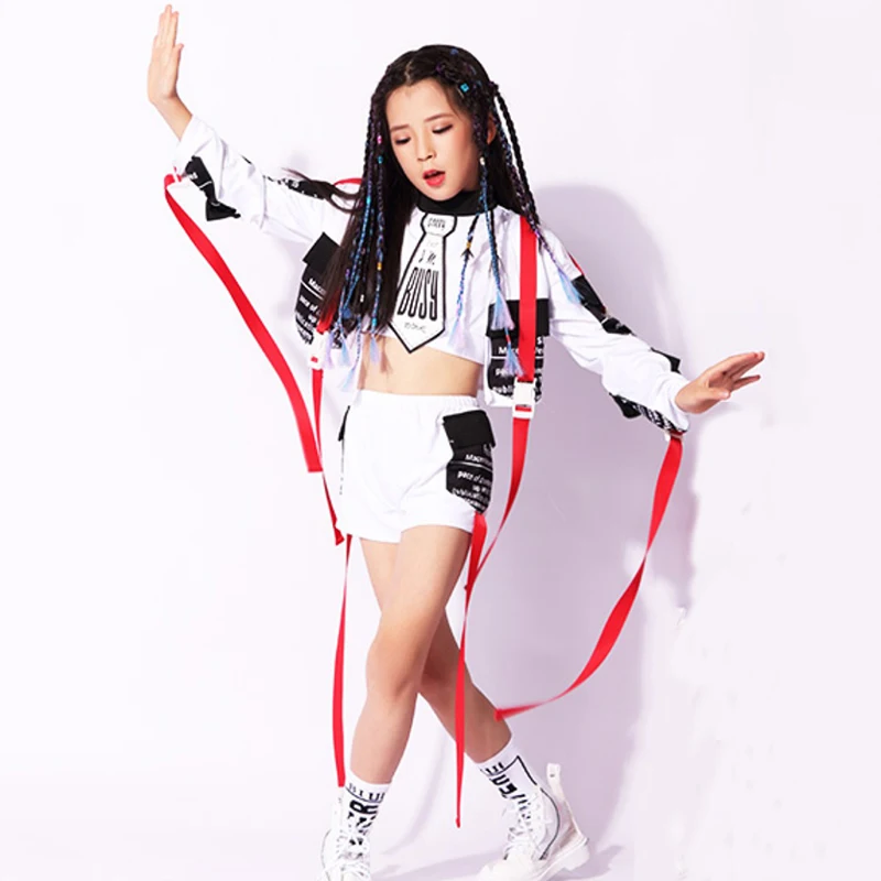 Stage Costume For Girls Jazz Performance Hip Hop Set Rave Outfit Children Street Dance Practice Clothes Kids Dancing Wear DC1009