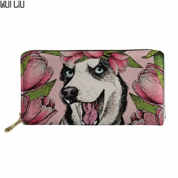 

Customized Women Credit Card Holers Ladies Long Clutch Cash Phone Purse for Females Husky Print Funny Wallet Cute Money Bag