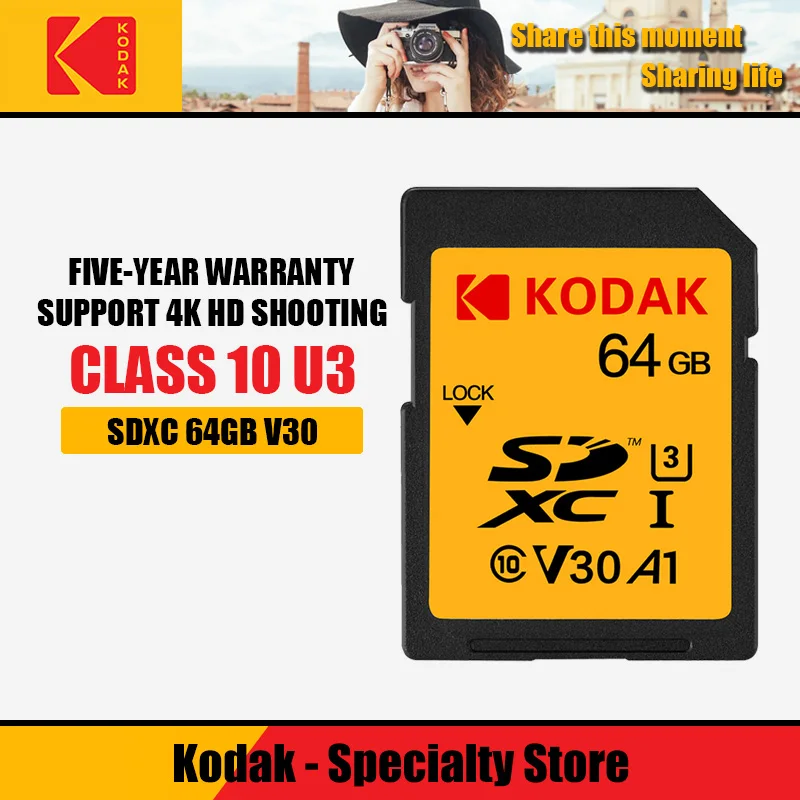 Купить Kodak sd карта 64 Гб памяти карта SDXC 128 GB U3 V30 sd карта для sony Canon Nikon micro Цифровые зеркальные камеры картао де memoria