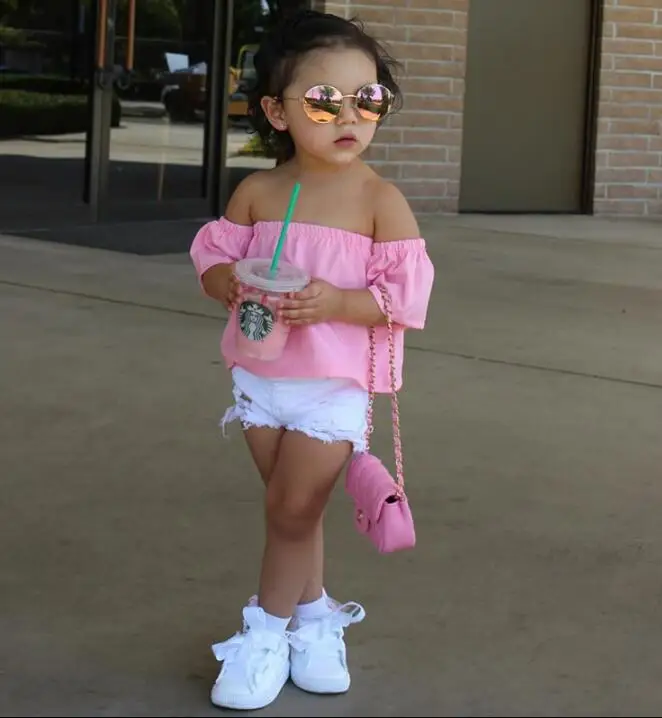 

Hot girls summer dress pink word jacket + white shorts two sets of baby girl suit