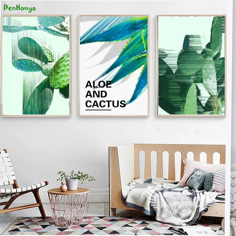 

Green Cactus Plant Poster Print Funky Floral Wall Art Picture Modern Home Decoration Canvas Painting No Frame D206