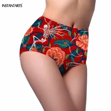 INSTANTARTS панк гибель лета крови красный череп скелет печати женские сексуальные плавки купальные костюмы с завышенной талией Купальники для купания