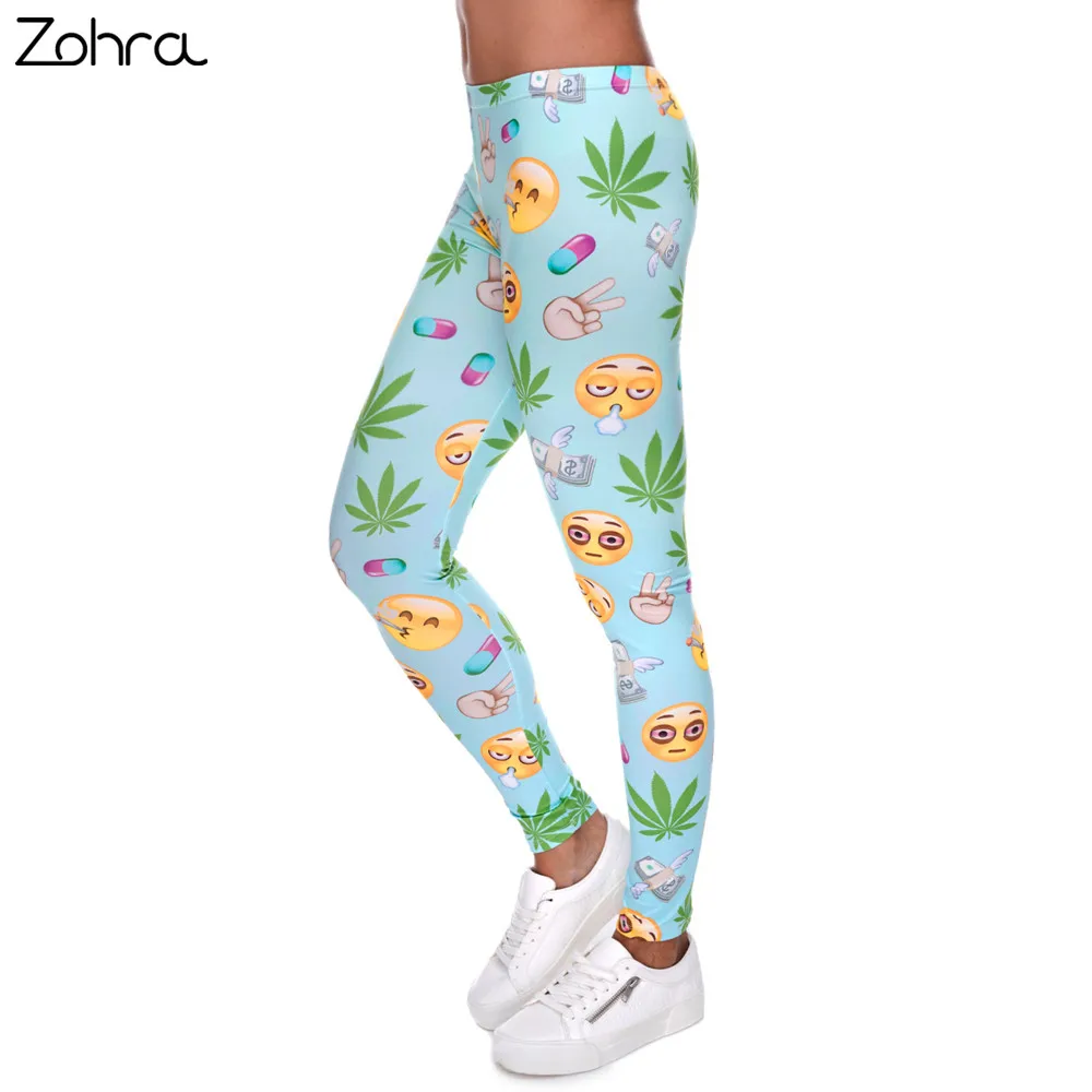 

Brand New Fashion Emoji Weed Printed Women Slim Fit Legging Polyester Stretchy Trousers Casual Pants Leggings