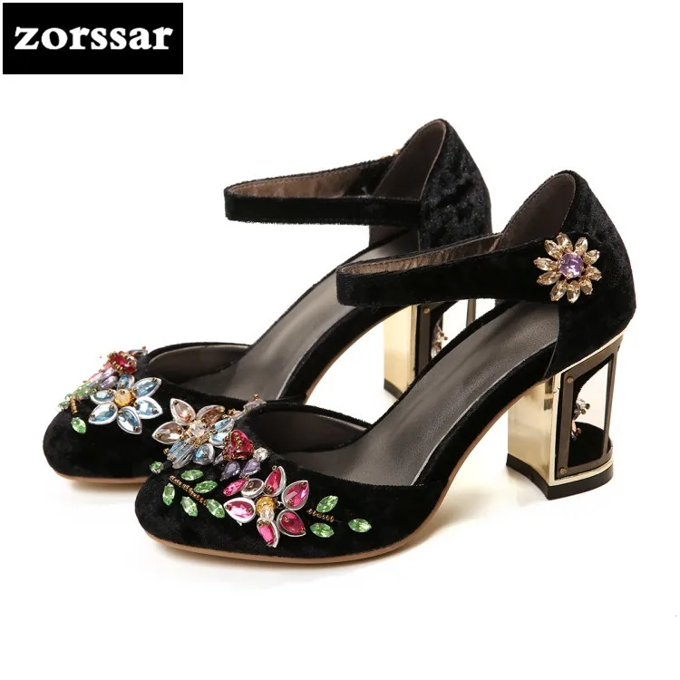 

{Zorssar} Big Size 33-43 Ankle Strap heels sandals summer shoes Women Pumps Fashion crystal Woman High Heels Party wedding shoes