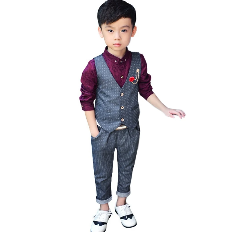 

2017 New Hot  Formal Children Sets Style Boy Spring Autmum Polka Dot  Full Triple Breasted Formal Sets WT81354