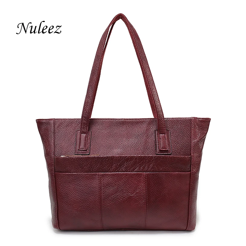 Nuleez Big Casual Women Handbags Genuine Leather Tote Bag Red Black Ladies Shoulder Bag Real Leather Big China Handbags 3105 