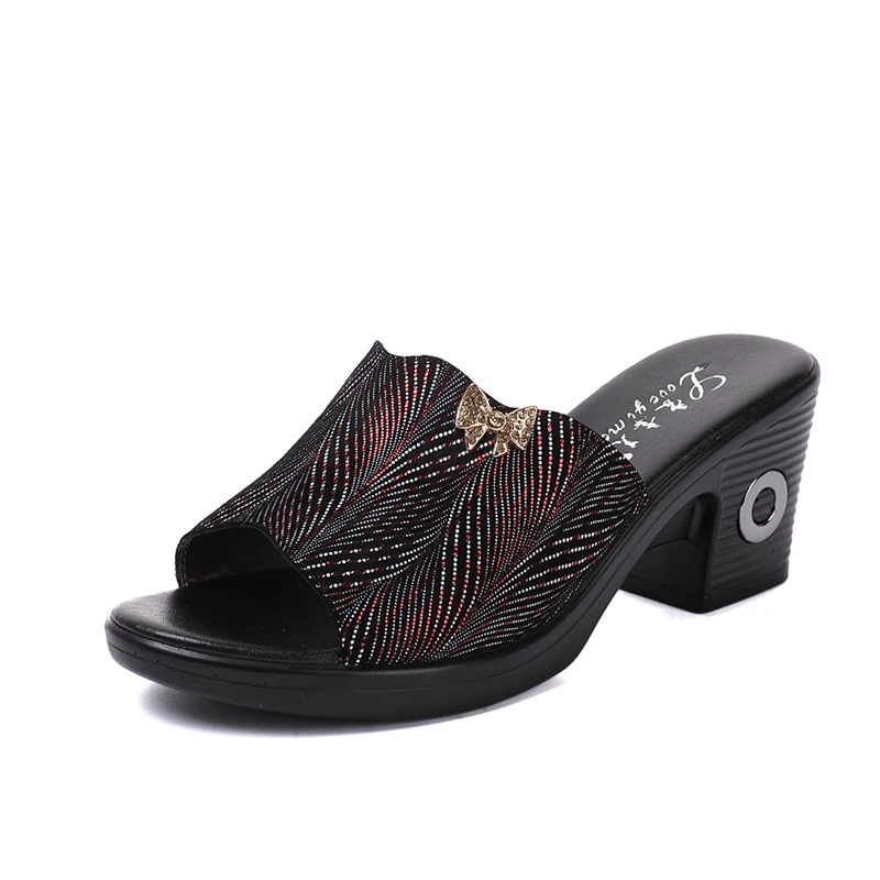 GKTINOO женские тапочки с женские летние шлепанцы из натуральной кожи обувь Для женщин; модные ботинки на высоком каблуке Стразы Летняя обувь