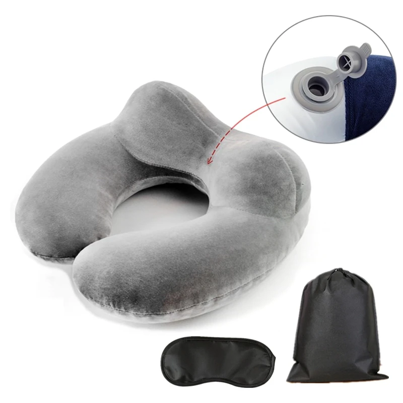 

Air Inflatable U Shaped Travel Neck Pillow Cushion Headrest Support Plane Train Outdoor Pillow With Eye Mask And Storage Bag