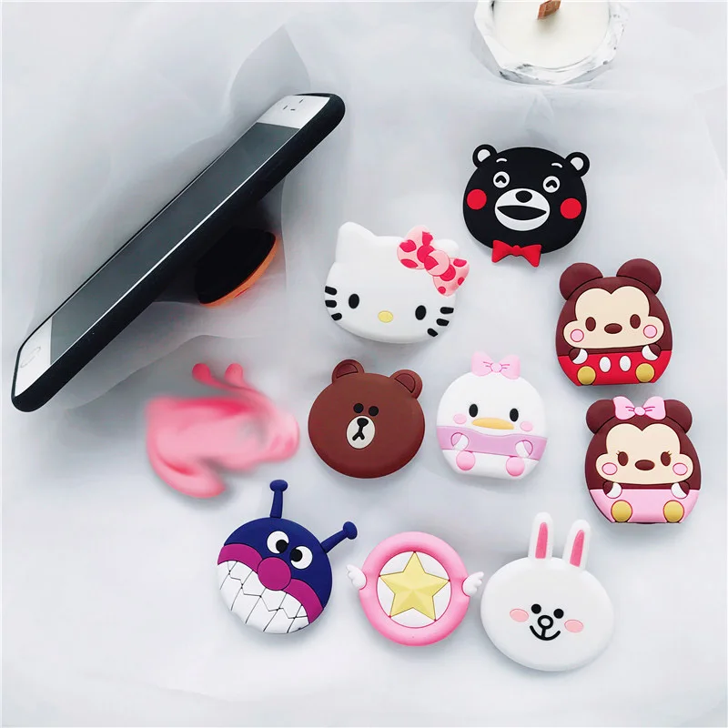 Cartoon kitty bear Telescopic Phone air bag bracket Stand Finger Holder For iPhone Samsung universal Smartphone Stand Holder
