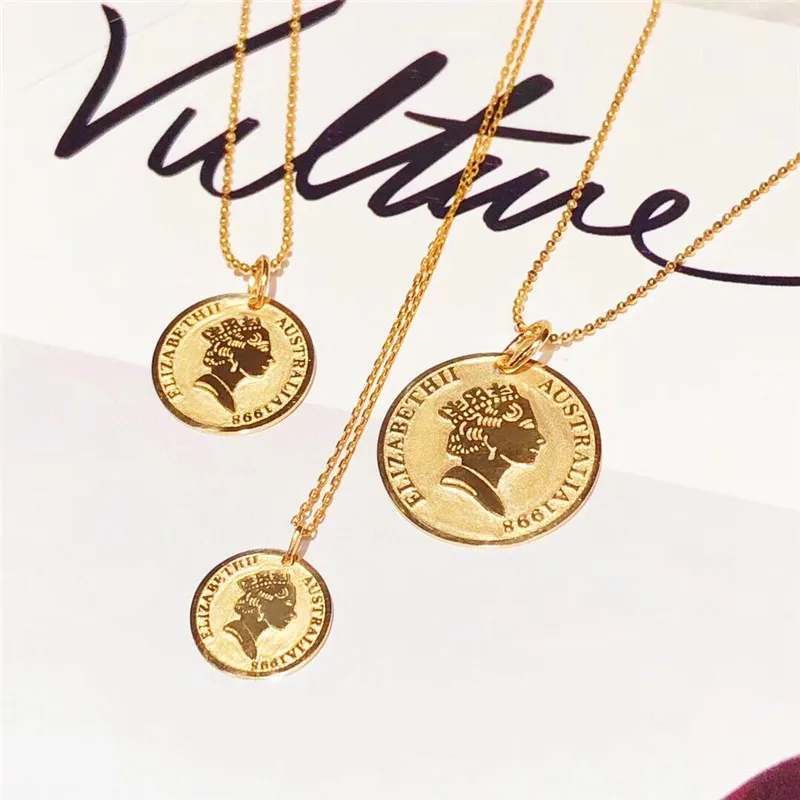 Aazuo настоящий бриллиант 18 К желтое золото Ins queen Золотая монета Круглый свободный кулон ожерелье подаренный для женщин Au750 40-60 см