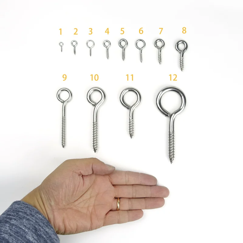 12 Kinds Of Eye Screw Bolt Hook 304 Stainless Steel Screw Eye DIY Rope