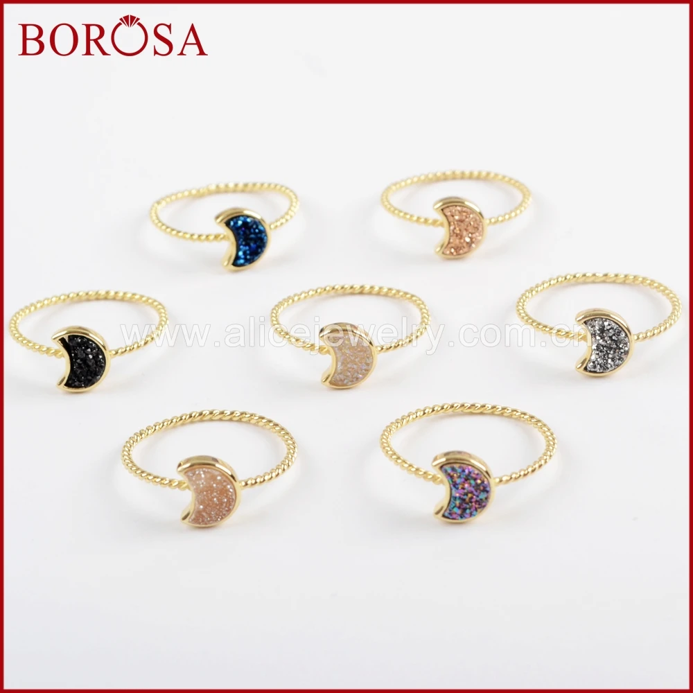 BOROSA 10 шт золотистого цвета Луна Форма радужные друзы кольца смешанные