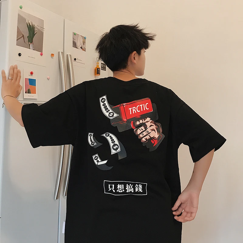 

2019 Hip Hop White Letter T-shirts Men O-neck Make Money Funny Causal Japanese Style New Male T-shirts Black Print Short Sleeve