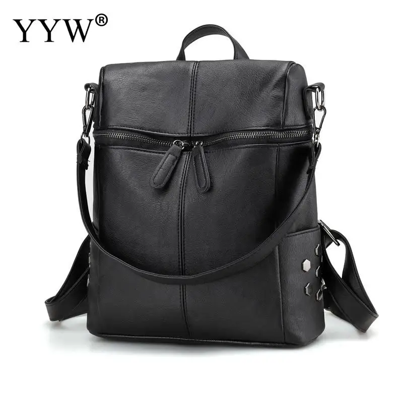 Large Capacity Backpack Women High Leather Rucksack For Teenage Girls School Bags Fashion Vintage Black Zipper Shoulder Bag Large Capacity Backpack Women High Leather Rucksack For Teenage Girls School Bags Fashion Vintage Black Zipper Shoulder Bag