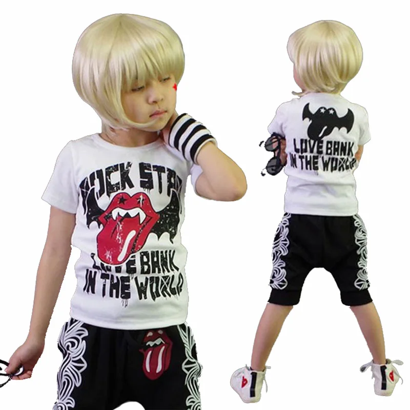 

Hip-Hop Style Boys Tracksuit Summer Sport Suit Shorts + T Shirt 2 Pieces Set, korean fashion clothing kids tracksuit
