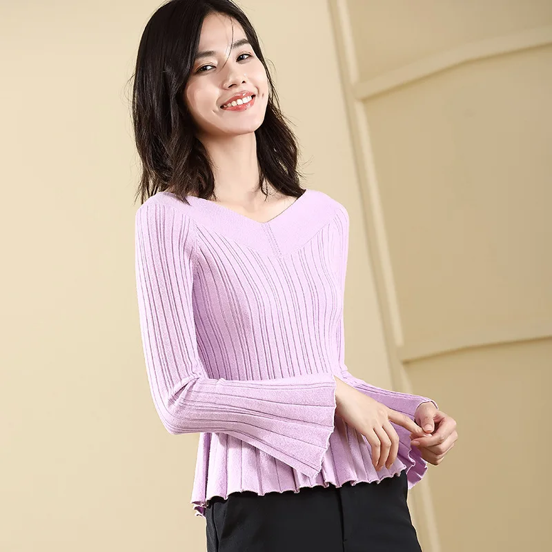 2018 Fall And Winter New Horn Long-sleeved V-neck Knit Top Slim Bottoming Shirt Short Sweater Women's Sweater vestidos 2018 Fall And Winter New Horn Long-sleeved V-neck Knit Top Slim Bottoming Shirt Short Sweater Women's Sweater vestidos