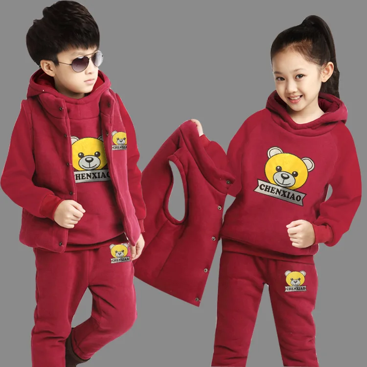 

2019 Autumn Winter Children Clothing Set 3PCS Sweatshirts+Vest+Pants Sports Suit Girls Hoodie Boys Clothes for 4 6 8 10 12 Years