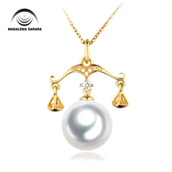 شراءMADALENA SARARA 11-12 مللي متر AAA المياه المالحة اللؤلؤ جنوب البحر اللؤلؤ حبة الميزان نمط اللون الطبيعي النقي 18k الذهب سلسلة قلادة