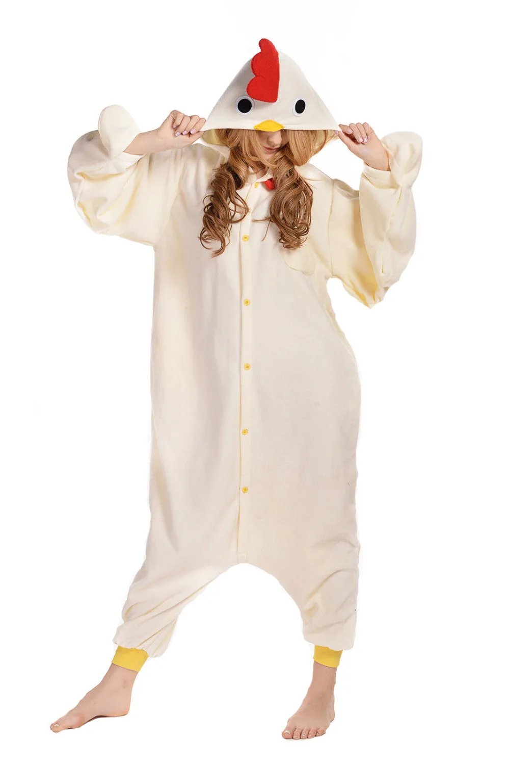 Модные Бежевые Chicken Adult пижамы комбинезоны животных вечерние Sleepsuit цельный