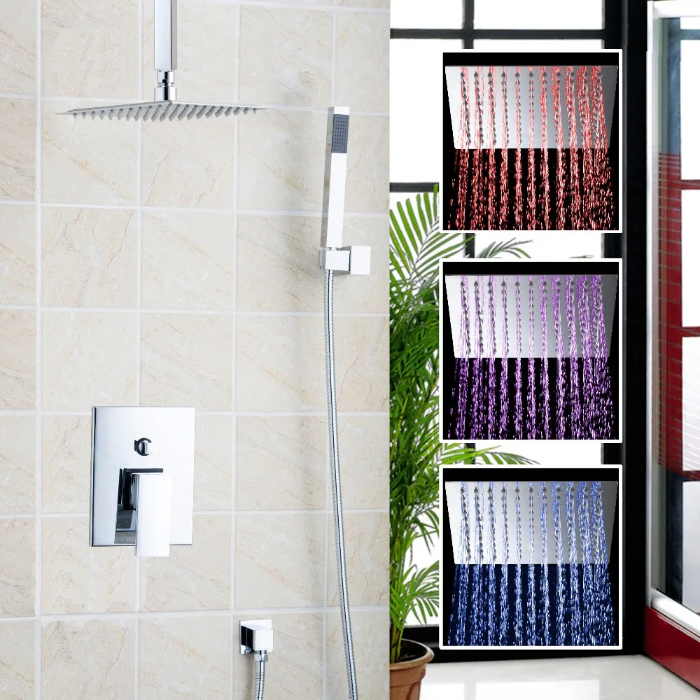Luxury LED Rain Shower Head Shower Set Faucets  Shower Faucets Polished Chrome Bathroom Single Handle Mixer Tap