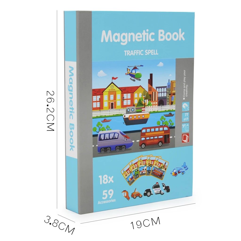 77Pcs/ Set Magnetic Puzzles Book Educational Drawing Toys 3D Vehicle Matching Jigsaw for Baby Toddlers Cognition Developmental