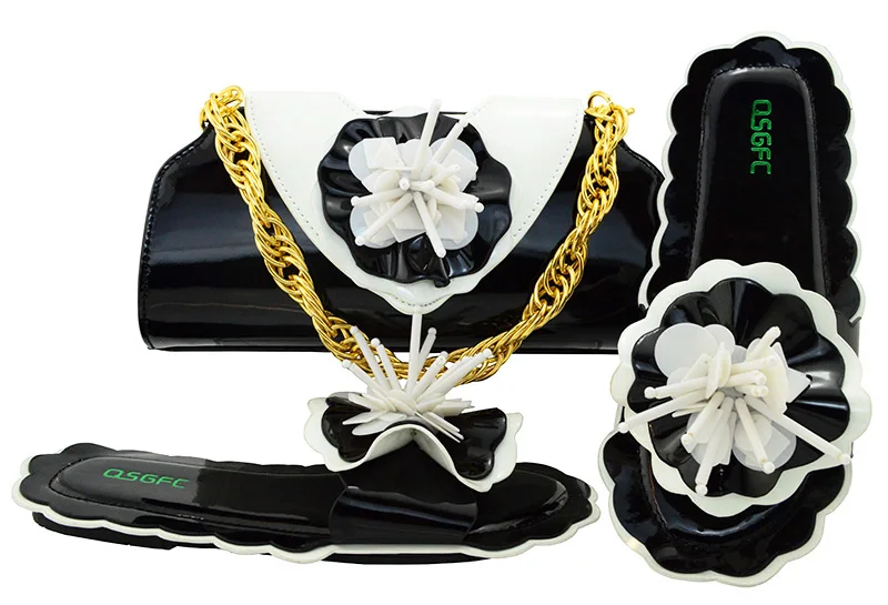 

Black and white color shoes with matching clutches bag with big size 38 to 43 italian shoes and bag set women SB8108-1