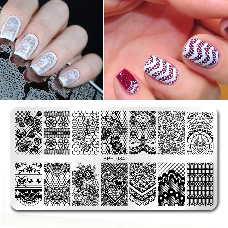 

BORN PRETTY Lace Series Nail Stamping Plate Flower Elegant Round Rectangle Manicure Nail Art Image Plate