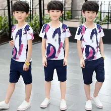 Комплекты для детей Новая летняя детская футболка с короткими рукавами для мальчиков+ штаны, два комплекта детского спортивного костюма одежда для детей 4-12 лет, 7 видов стилей