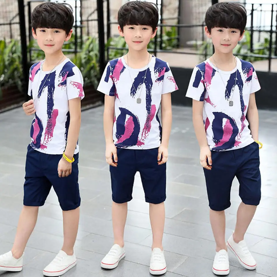 Kids Sets Boys Summer New Children Short Sleeved T Shirt +Pant Two of Children's Sport Suit 4-12 Ages Clothing 7 Styles |