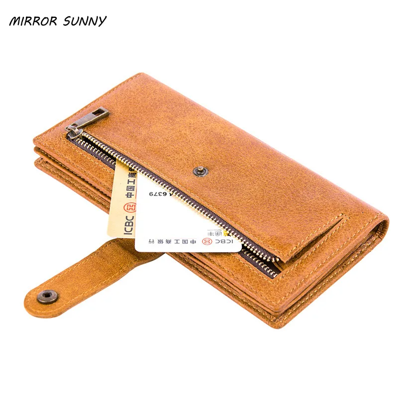 

MIRROR SUNNY MS-0177 Genuine leather men long wallet first layer cow leather multi-card male purse men's zipper handbag
