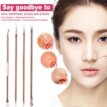 

4Pcs Blackhead Acne Needle Extractor Black Dots Cleaner Acne Blemish Remover Needles Set Black Spots Pore Cleanser Rose Gold