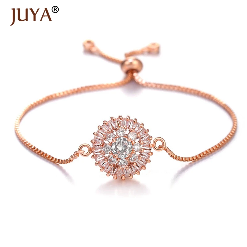Juya, роскошный браслет с цирконием и кристаллами, розовое золото, регулируемые браслеты с цветами для женщин, модное ювелирное изделие, новинка