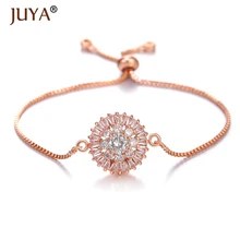 Juya, роскошный браслет с цирконием и кристаллами, розовое золото, регулируемые браслеты с цветами для женщин, модное ювелирное изделие, новинка