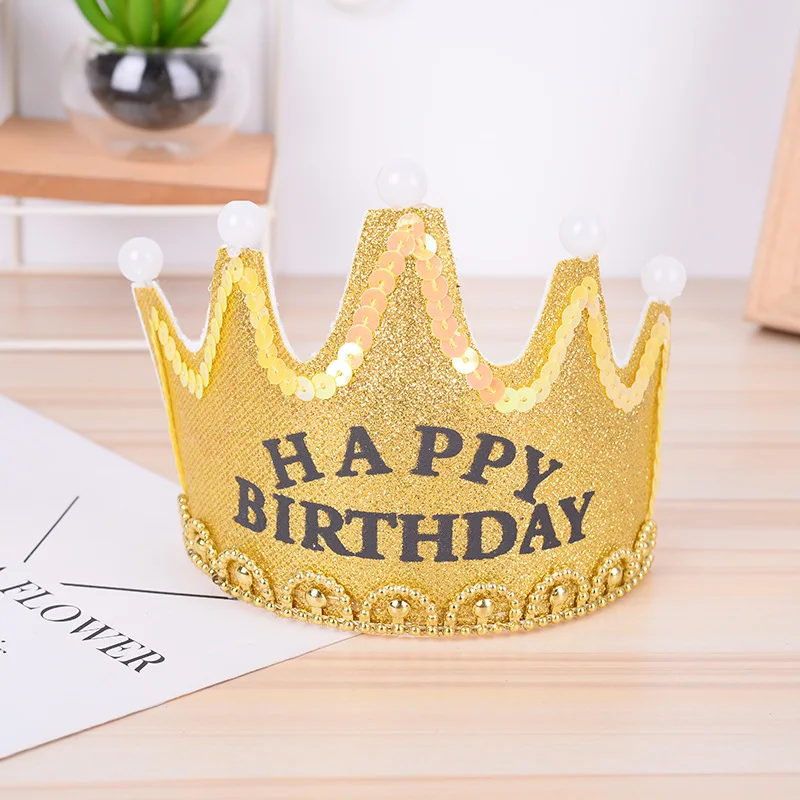 Поздравительная открытка для взрослых детей на день рождения корона шапка с днем рождения многоцветный свет-вверх СВЕТОДИОДНЫЙ декоративные шляпы резинка для волос, принцессы Новинка