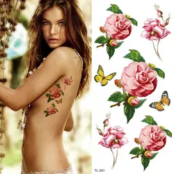 Водонепроницаемые Временные татуировки для женщин татуировка в форме цветка наклейка цветок временная татуировка Бабочка Ручная роза