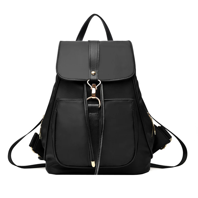 Women Backpack Vintage Oxford Backpacks Drawstring Black Rucksack Shoulder Bags For Teenage Girls Black School Bag