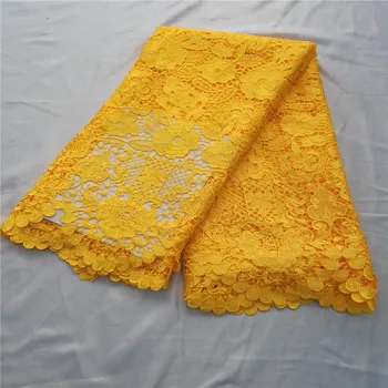 

100% polyester and cotton materials african cord laces/ guipure lace fabric yellow nigerian wedding dresses
