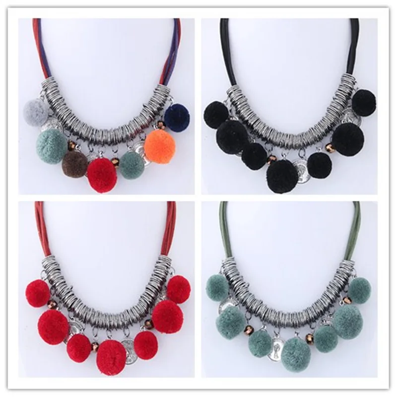 

T-, autumn and winter, Korean version, exaggerated coins, fluffy balls, personality, makings, balls, tassels, women's matching