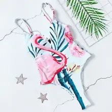 Flamingo Print Swimsuit Women Swimwear One Piece Sexy Bodysuit High Cut Low Back Bathing Suit Swimming Suit for Women Monokini pineapple print low back one piece swimsuit