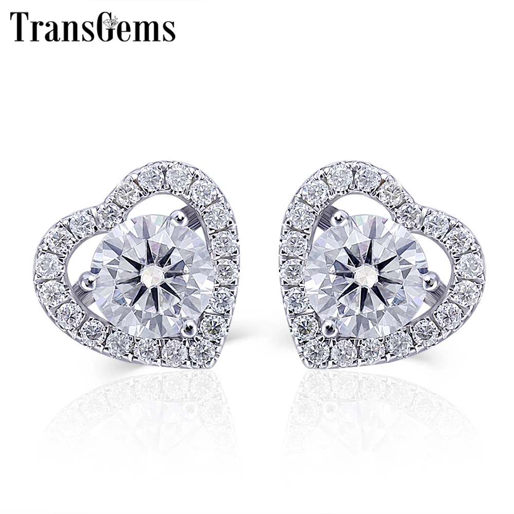 Heart shaped moissanite stud earrings gold (1