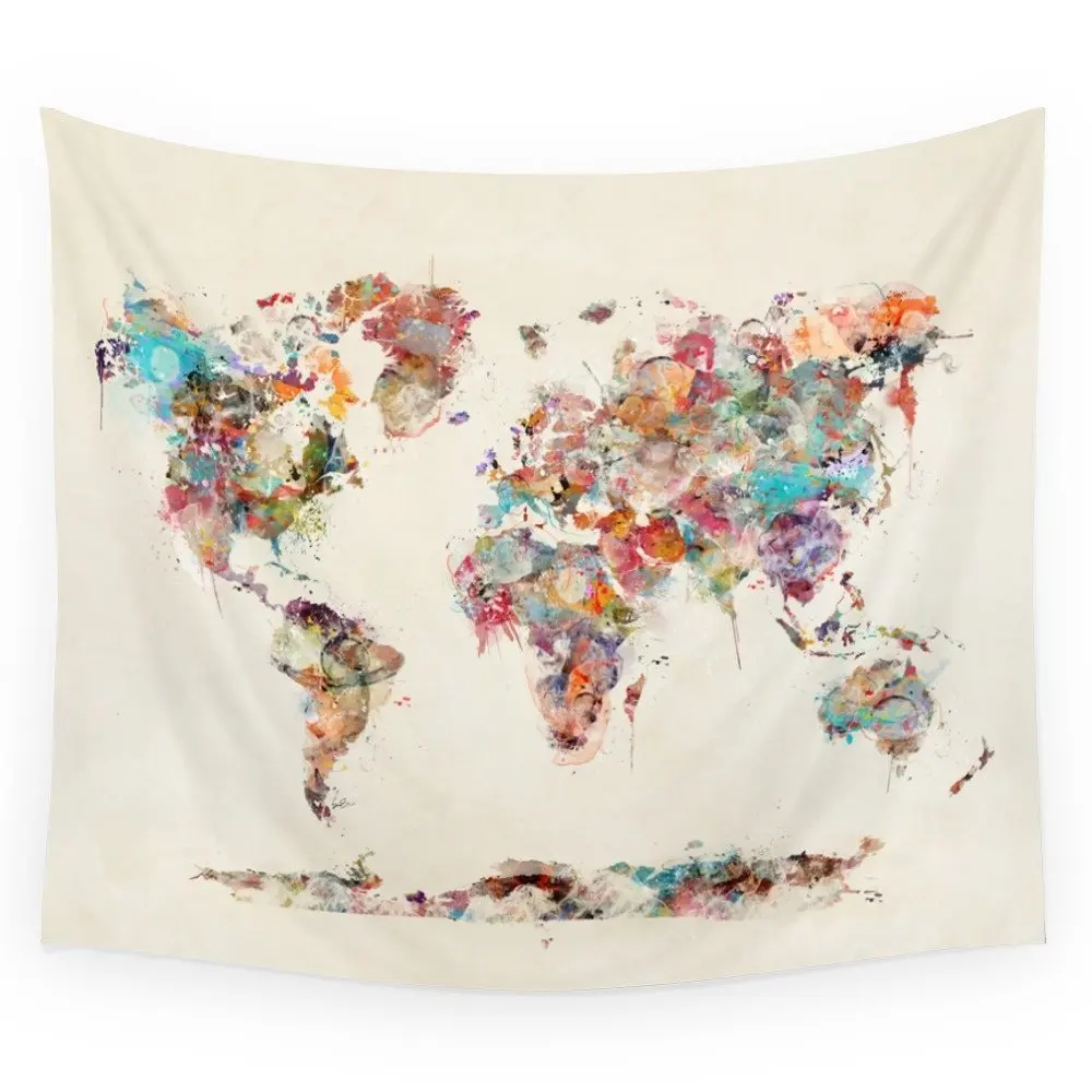 World Map Watercolor Deux Wall Tapestry Fabric Wall