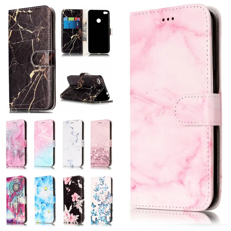 

For Huawei P8 Lite Etui Cases For Huawei P8Lite 2017 Coque Cover Marble Texture Pink Wallet Leather Mobile Phone Bags Capinhas
