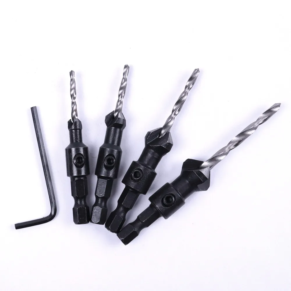 

4Pcs/Set 6mm Shank Countersink Drill Bit 6# 10# 13# 16# HSS Chamfering Cutter Set with a mini Wrench For Wood Chamfering Tools