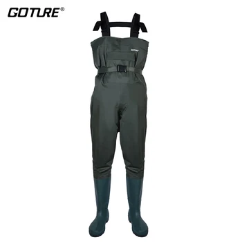 Goture Army Green Waterproof Breathable Fishing Waders Boots Size #46 Light Weight Bootfoot Chest Wader For Fly Fishing