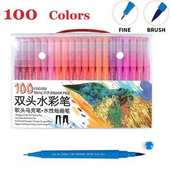 

48/60/72/100Color Dual Brush Marker Pen Fineliner Watercolor Drawing Marker for Coloring Books Calligraphy Art Supplies